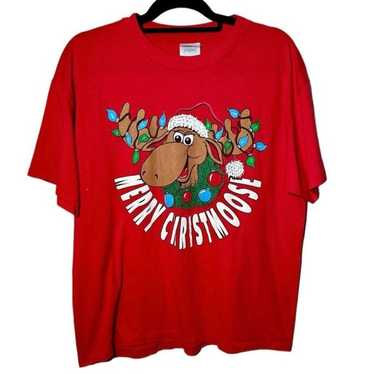 Vintage Hanes Merry Christmoose Red Christmas Sin… - image 1