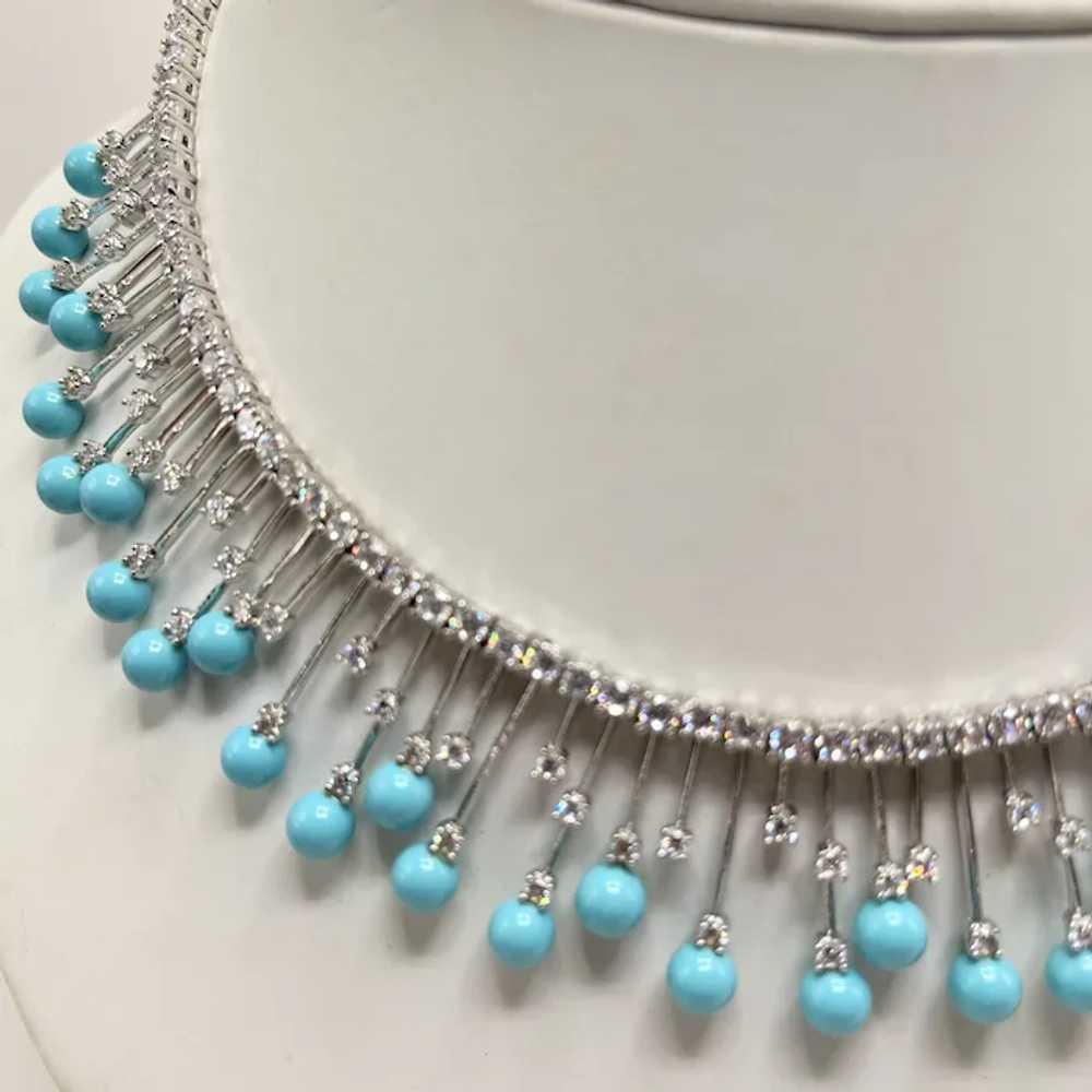 Aqua Glass and Chrome Fringe Necklace with Clear … - image 2