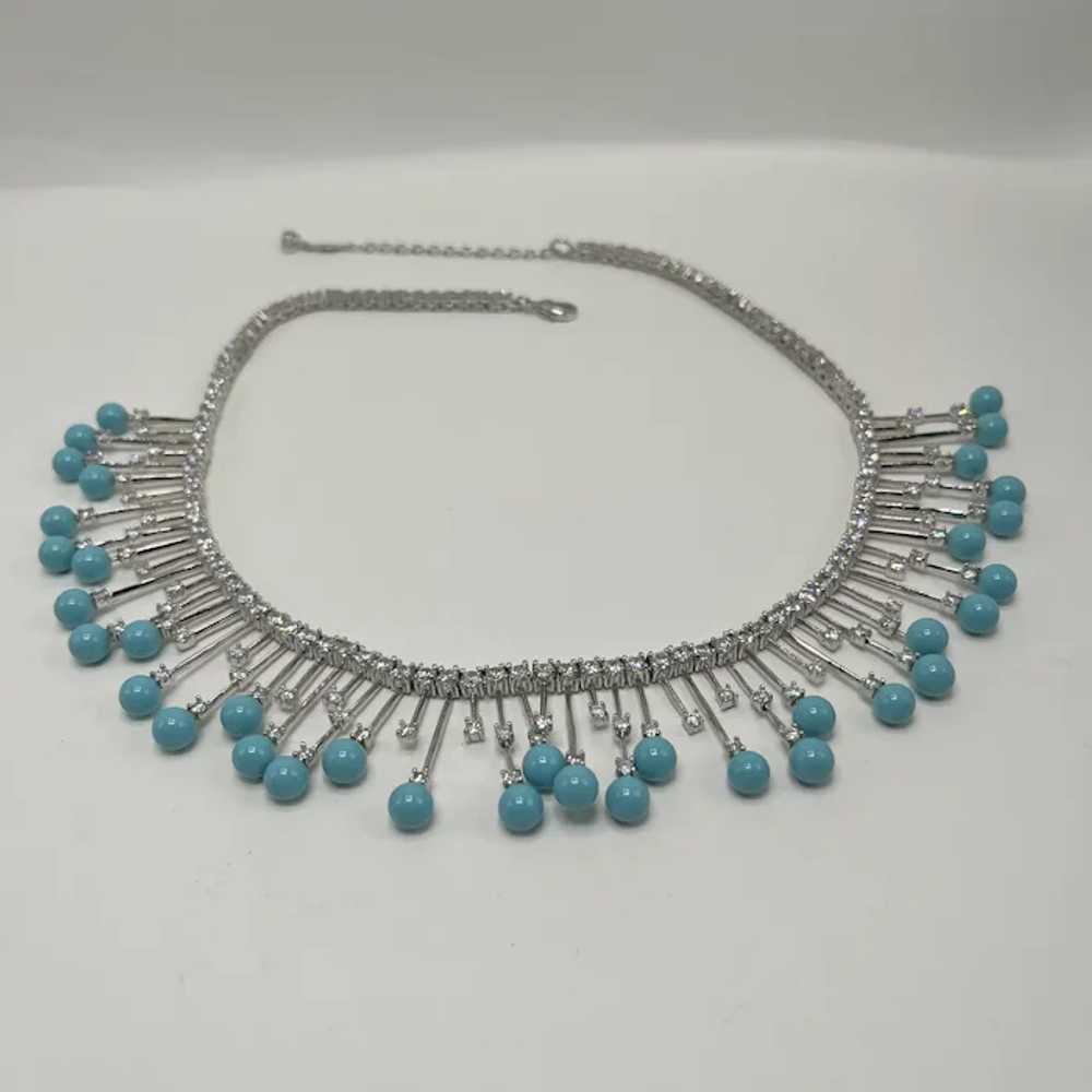 Aqua Glass and Chrome Fringe Necklace with Clear … - image 3