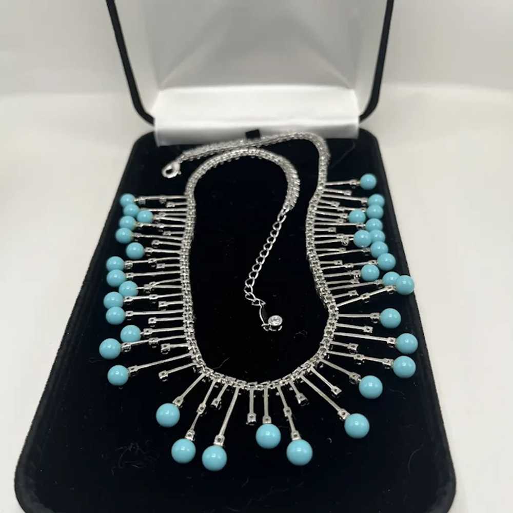 Aqua Glass and Chrome Fringe Necklace with Clear … - image 4