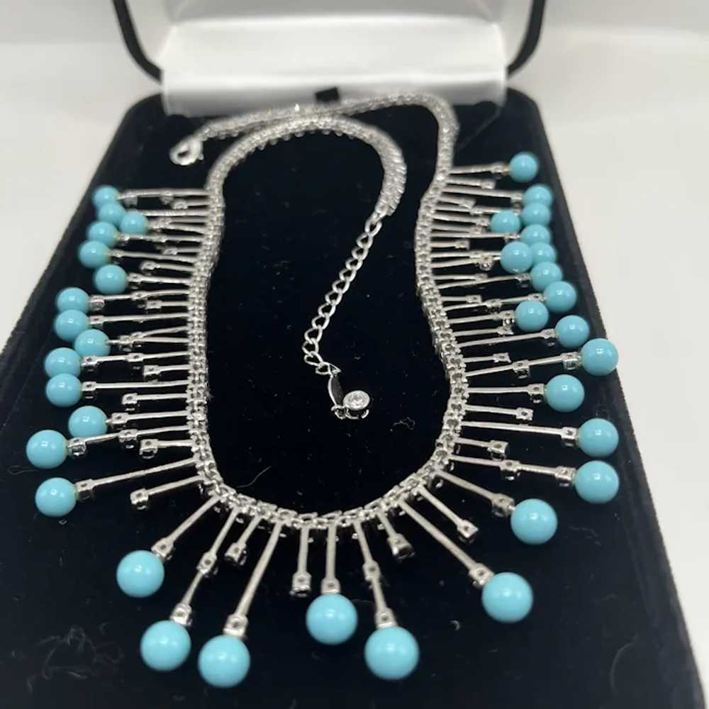 Aqua Glass and Chrome Fringe Necklace with Clear … - image 5