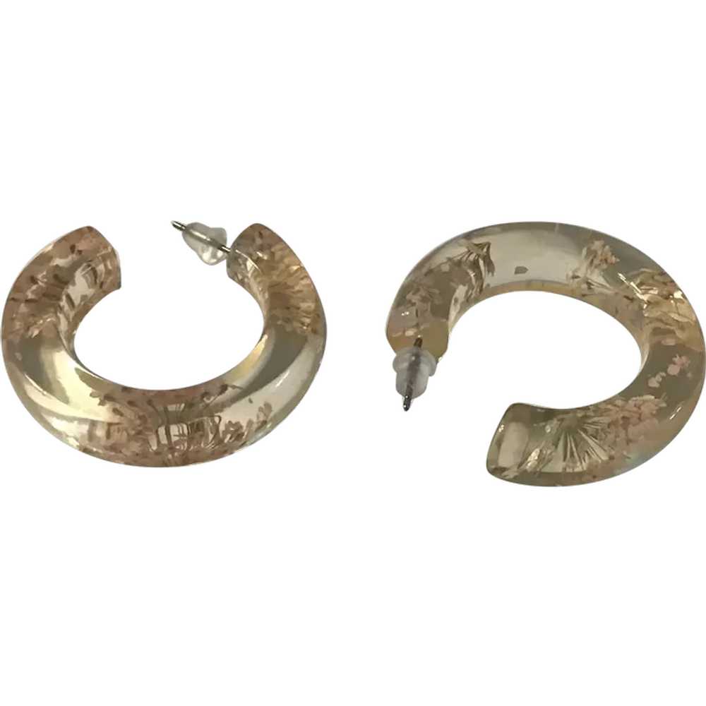 Vintage Lucite Hoop Pierced Earrings with Embedde… - image 1
