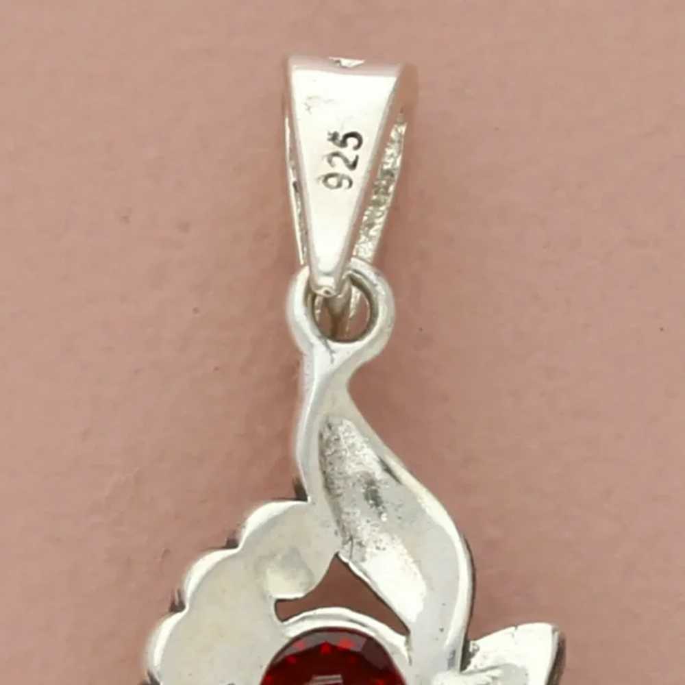 Sterling Silver Marcasite Studded Oval-Cut Red Cz… - image 3