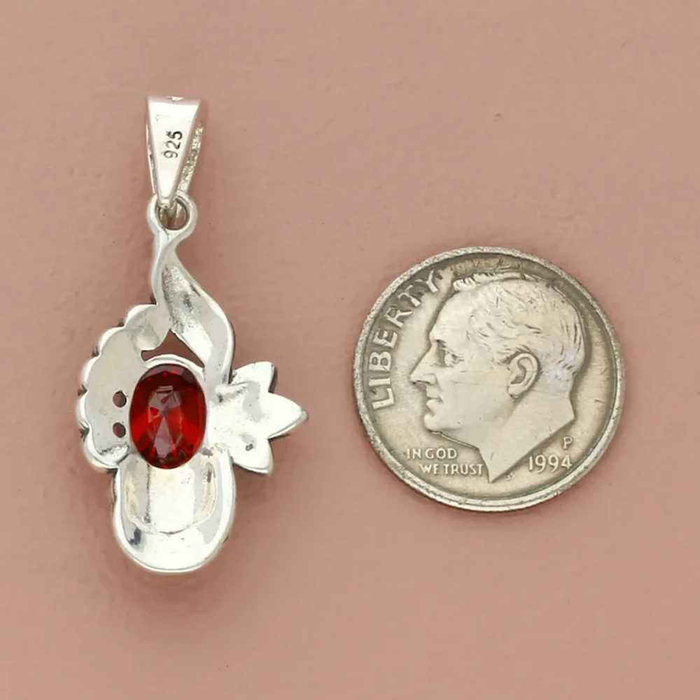 Sterling Silver Marcasite Studded Oval-Cut Red Cz… - image 4