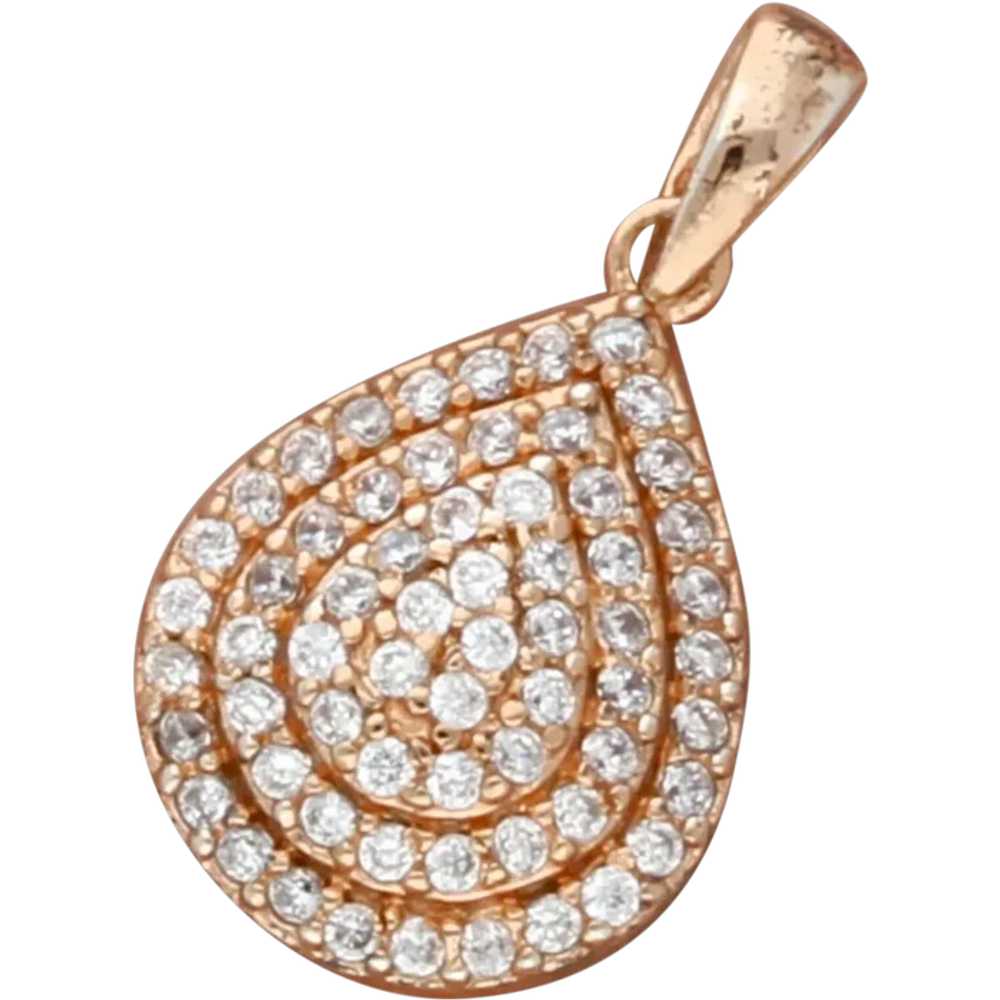 Sterling Silver Rose Gold Plate Pave Cz Tear Drop… - image 1