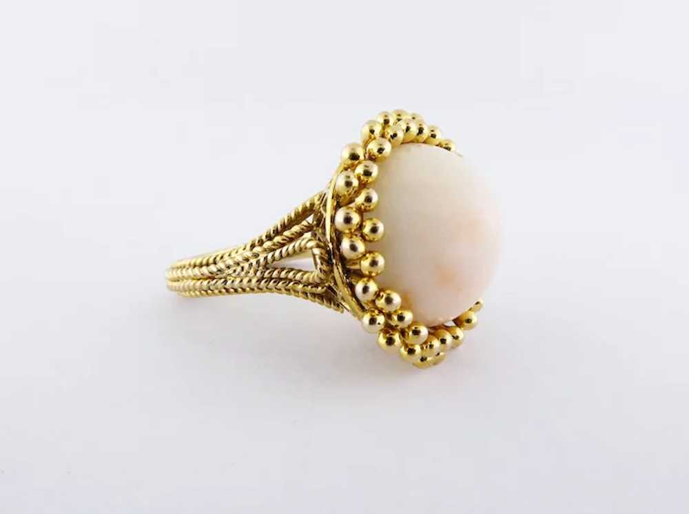 Vintage 14K Yellow Gold & Angel Skin Coral Caboch… - image 3
