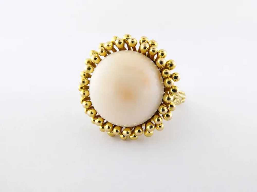 Vintage 14K Yellow Gold & Angel Skin Coral Caboch… - image 4