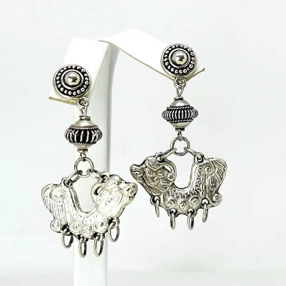 Vintage Silver Thai Dragon Drop Earrings - image 4