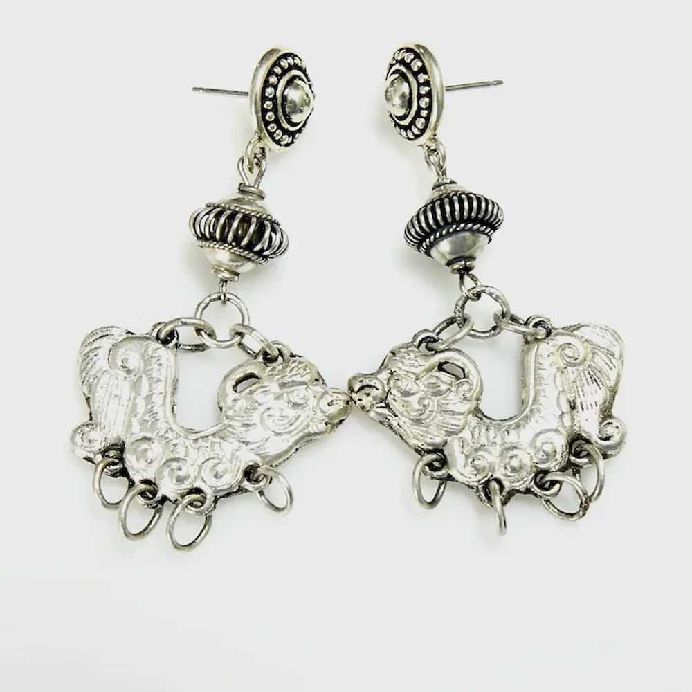Vintage Silver Thai Dragon Drop Earrings - image 5