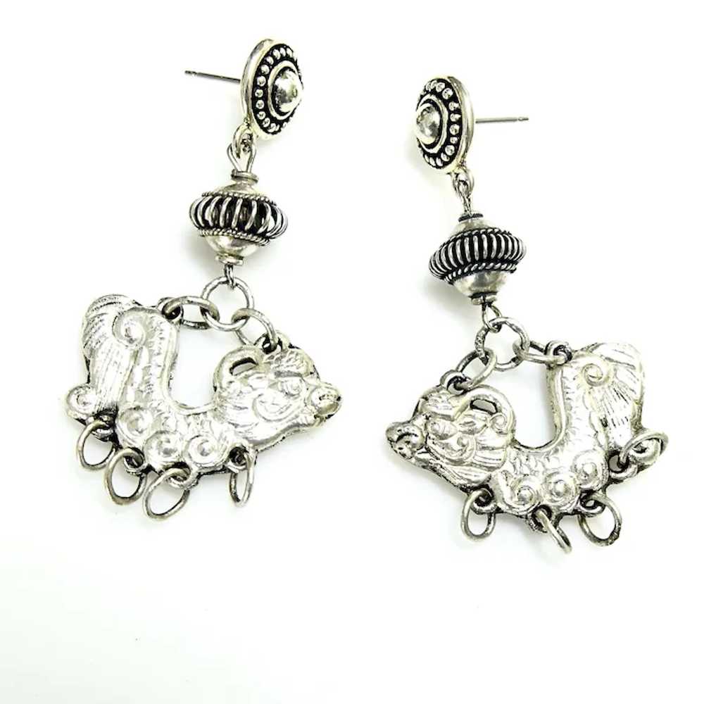 Vintage Silver Thai Dragon Drop Earrings - image 6