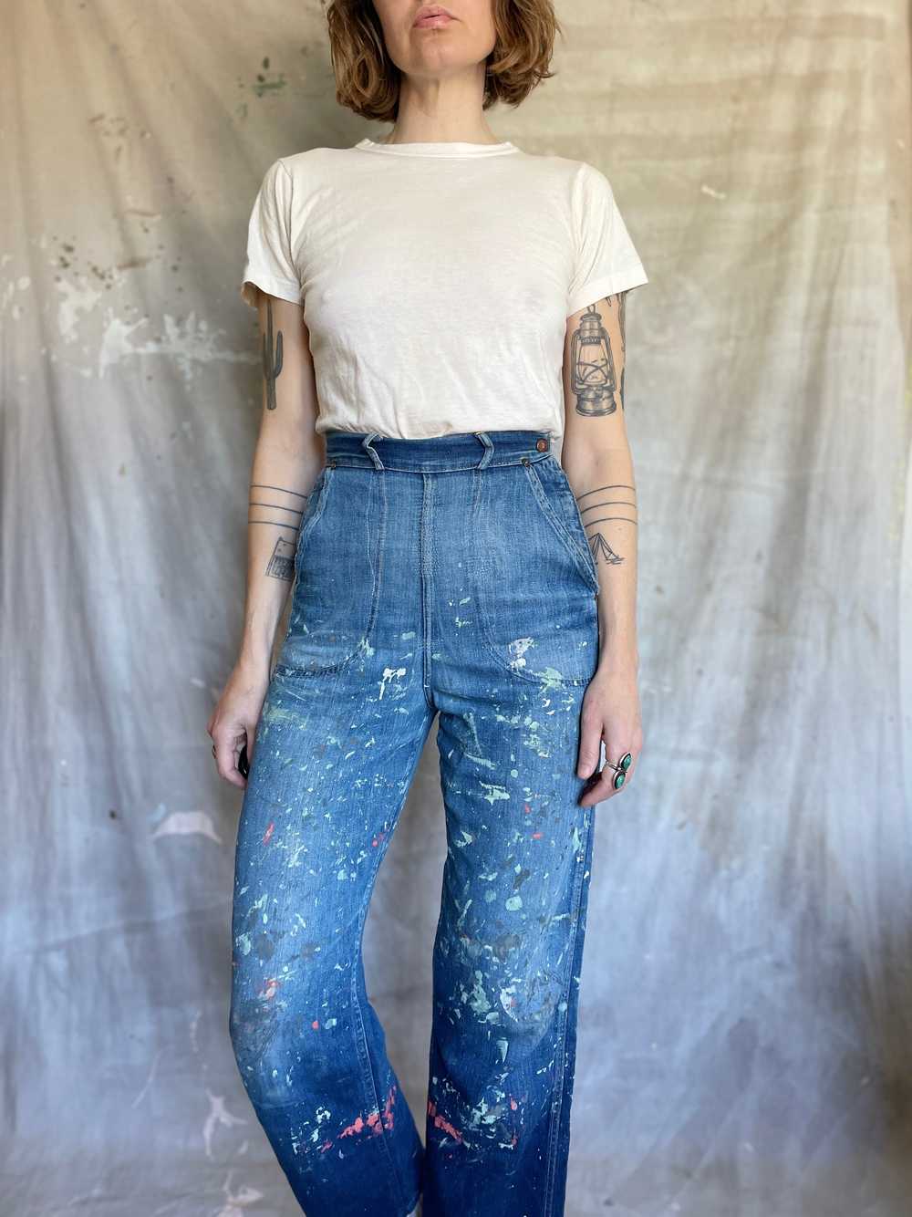 50s Paint Splatter Side Zip Jeans - image 1