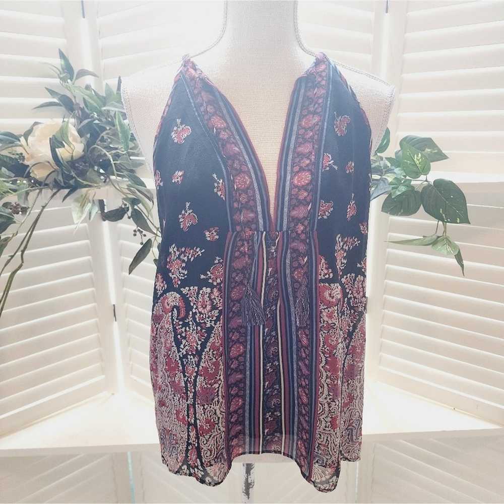 JOIE V NECK FLORAL W TASSELS BLACK/RED SIZE XS - image 1