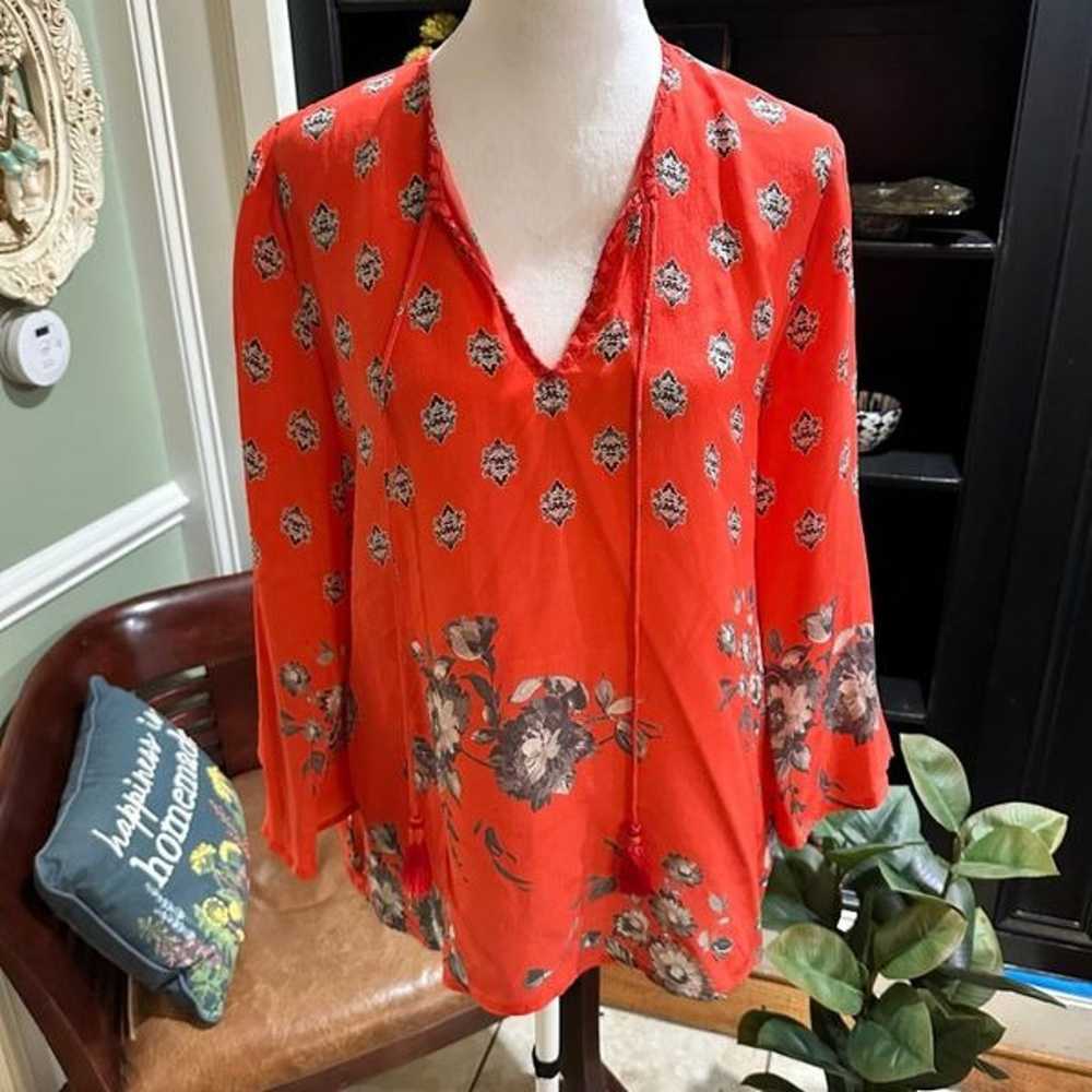 Tolani Red Floral Silk Blouse Size Small - image 1
