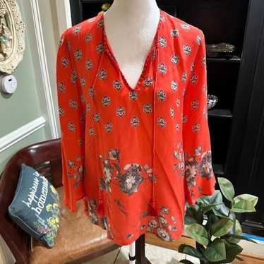 Tolani Red Floral Silk Blouse Size Small