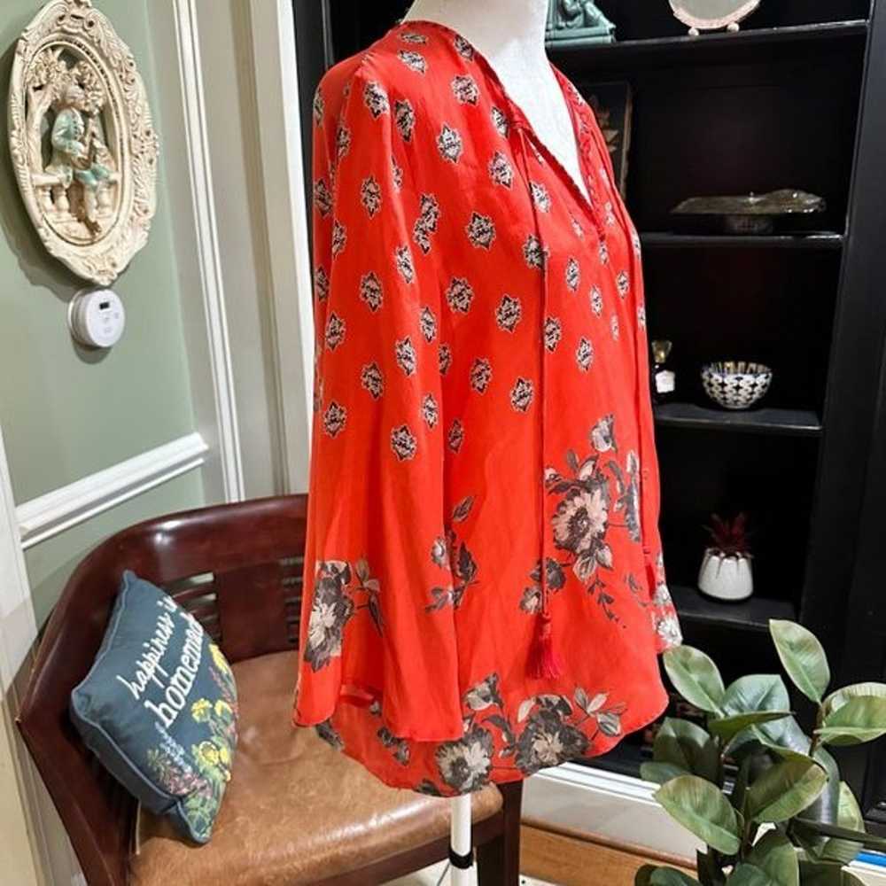 Tolani Red Floral Silk Blouse Size Small - image 3