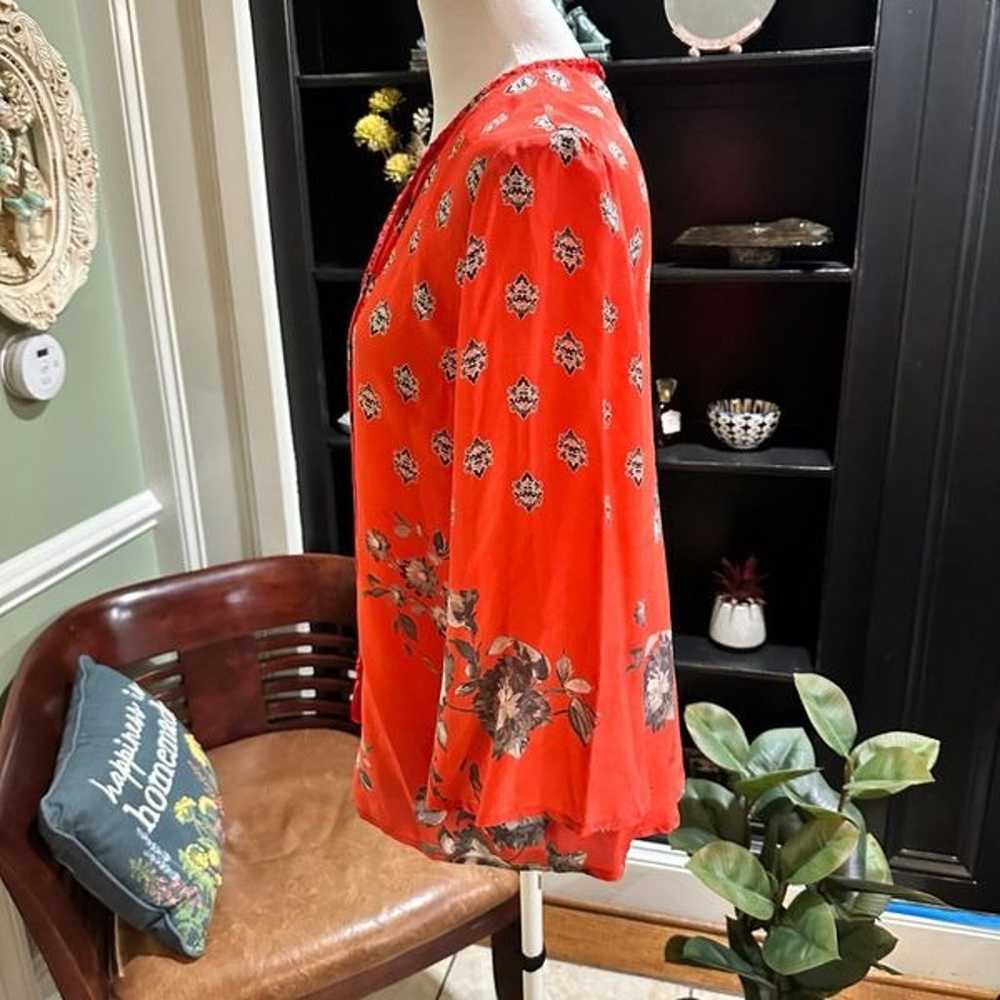Tolani Red Floral Silk Blouse Size Small - image 4