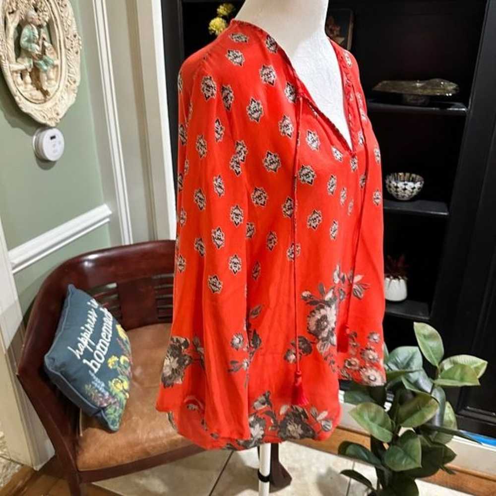 Tolani Red Floral Silk Blouse Size Small - image 9