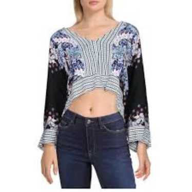 FREE PEOPLE BUTTERCUP CROP FLORAL STRIPE BLOUSE SI