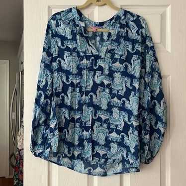 Lilly Pulitzer Martinique Joy Ride Top Blouse Blue