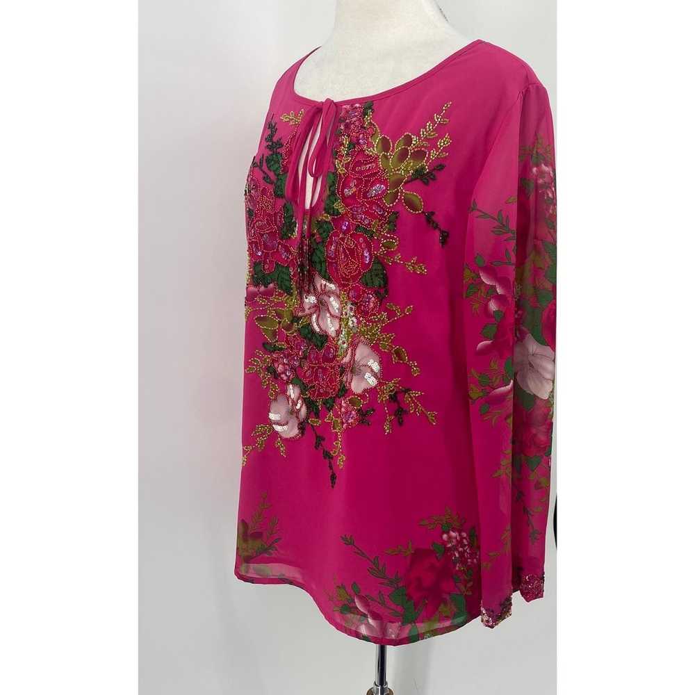 Soft Surroundings Beaded Floral Blouse Keyhole Ne… - image 4