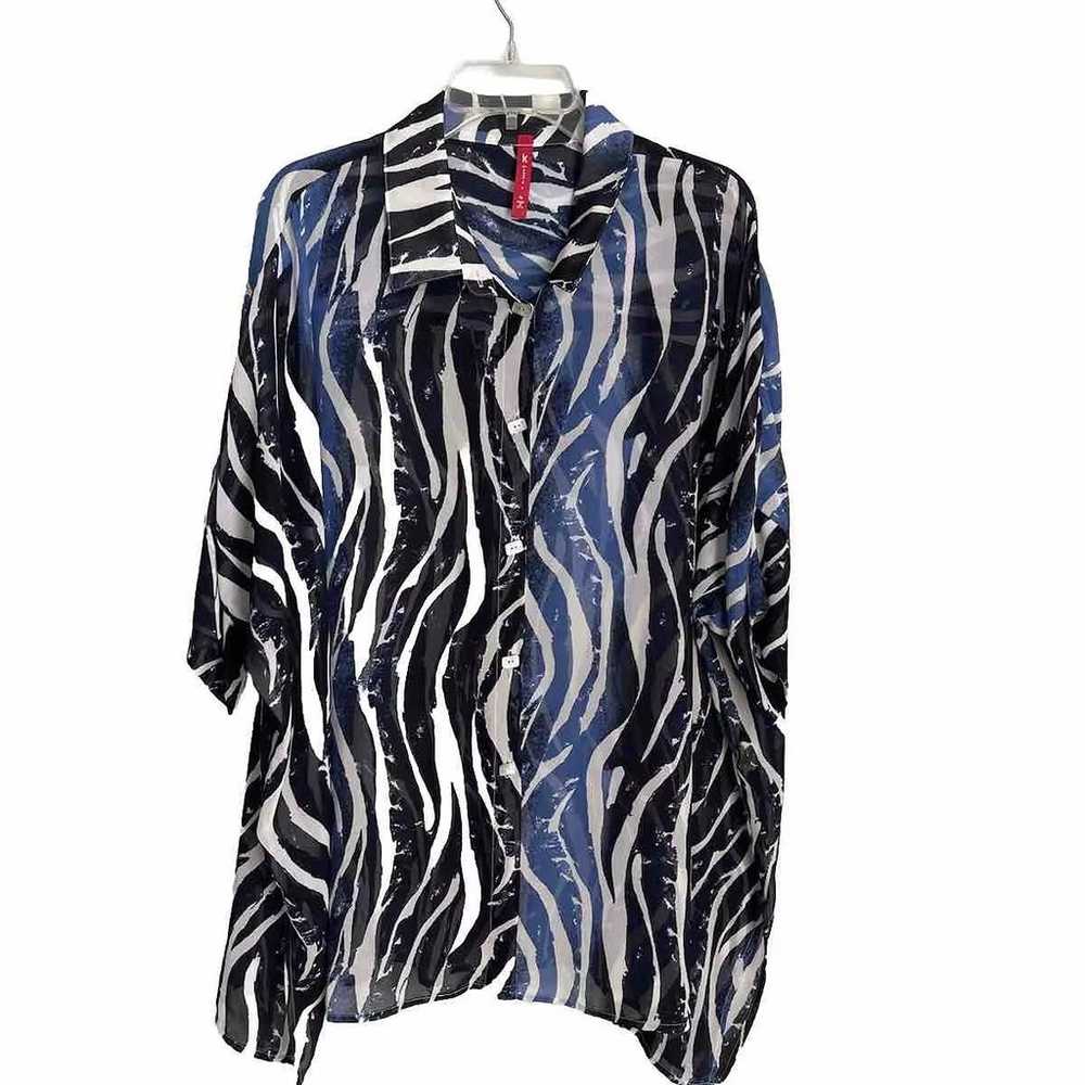 IC by Connie K Blue Sheer Animal Print Oversized … - image 1