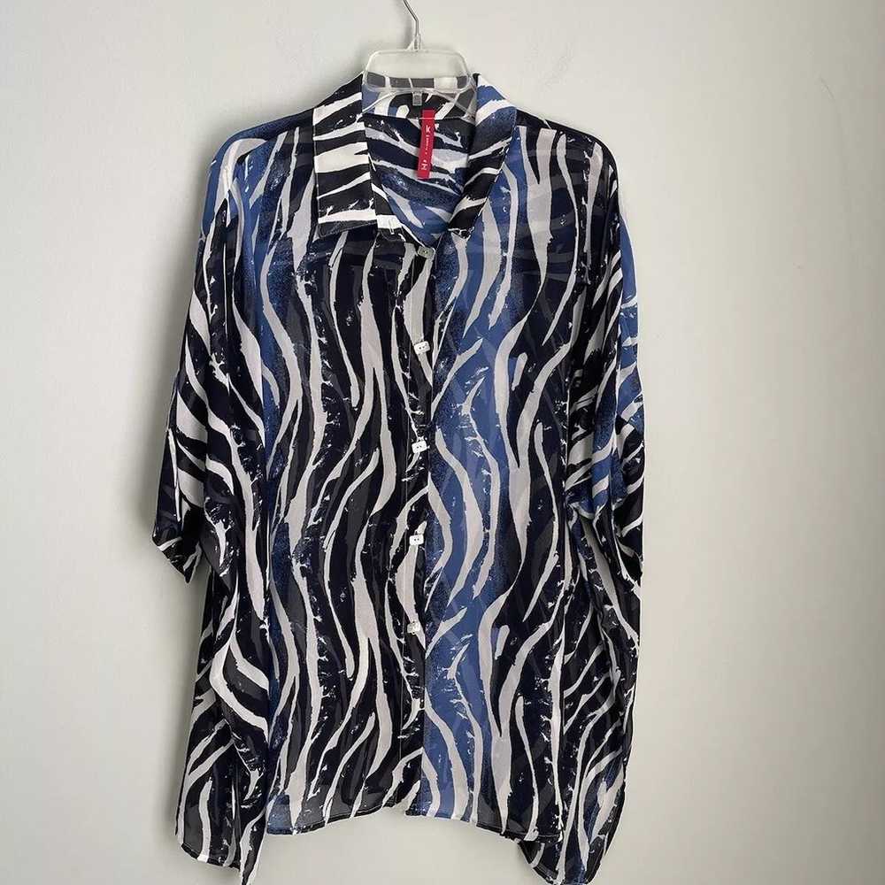 IC by Connie K Blue Sheer Animal Print Oversized … - image 3