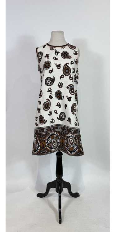 1960s Brown Paisley Print Mod Mini Shift Dress