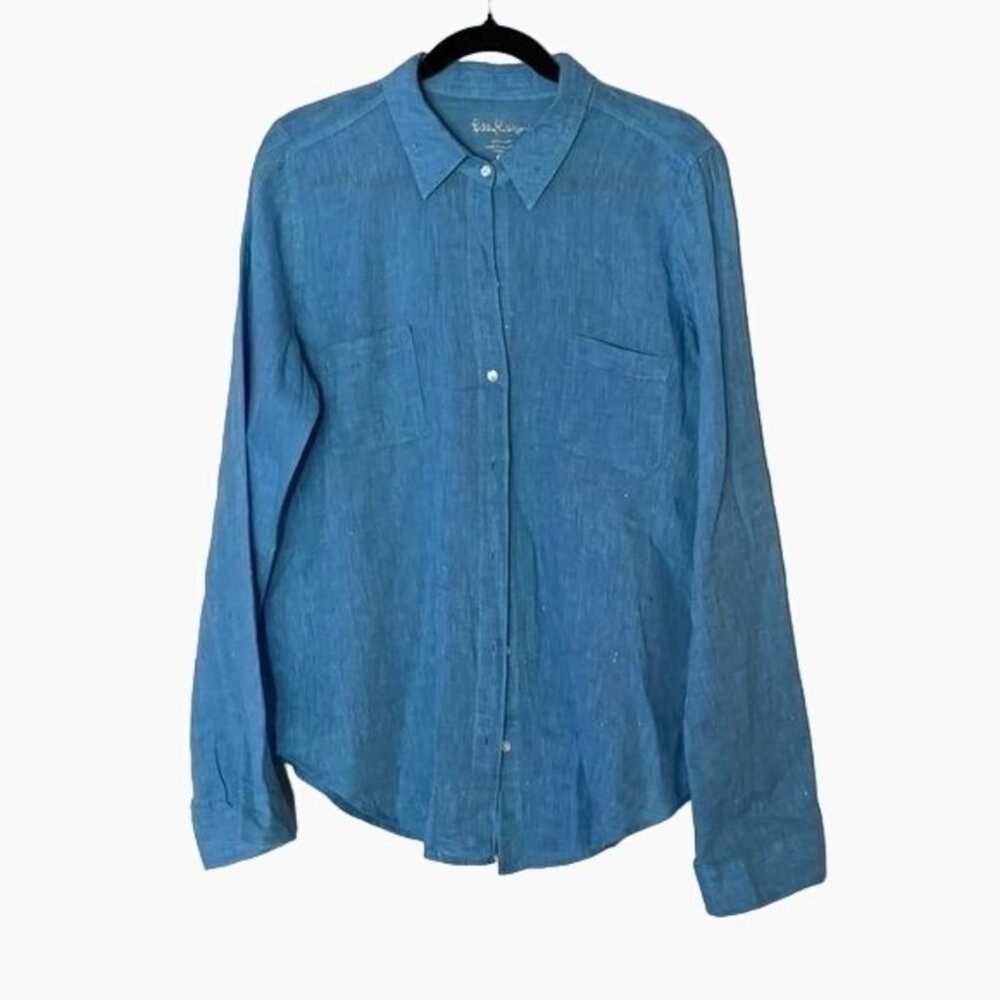 Lilly Pulitzer Blue Linen Shirt Blouse Women's Si… - image 1