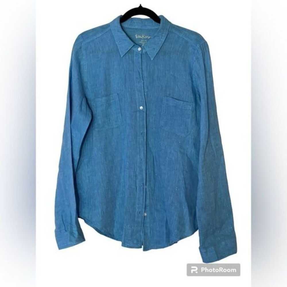 Lilly Pulitzer Blue Linen Shirt Blouse Women's Si… - image 3