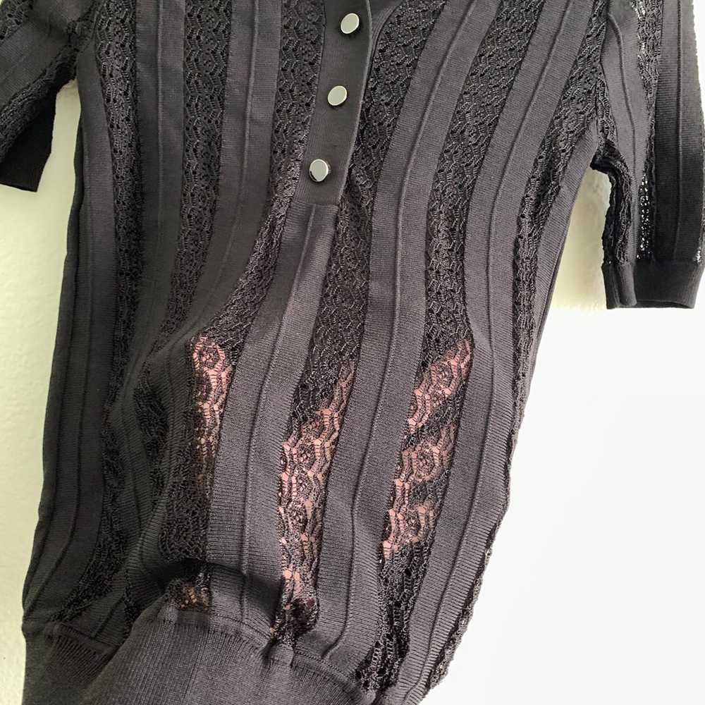 REISS Lana black pointelle sheer knit polo blouse… - image 10