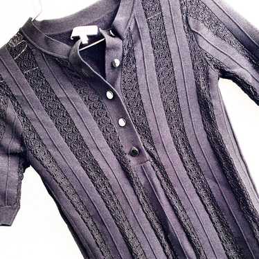 REISS Lana black pointelle sheer knit polo blouse… - image 1