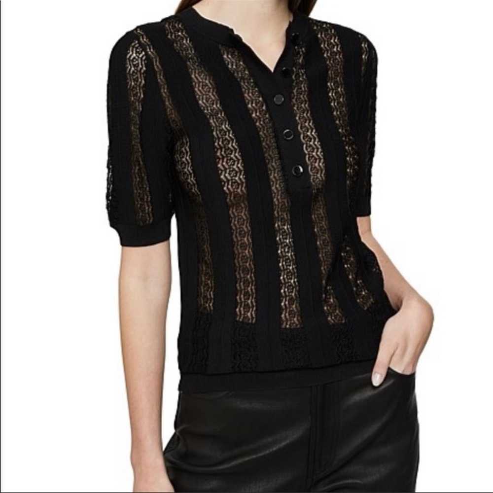 REISS Lana black pointelle sheer knit polo blouse… - image 4
