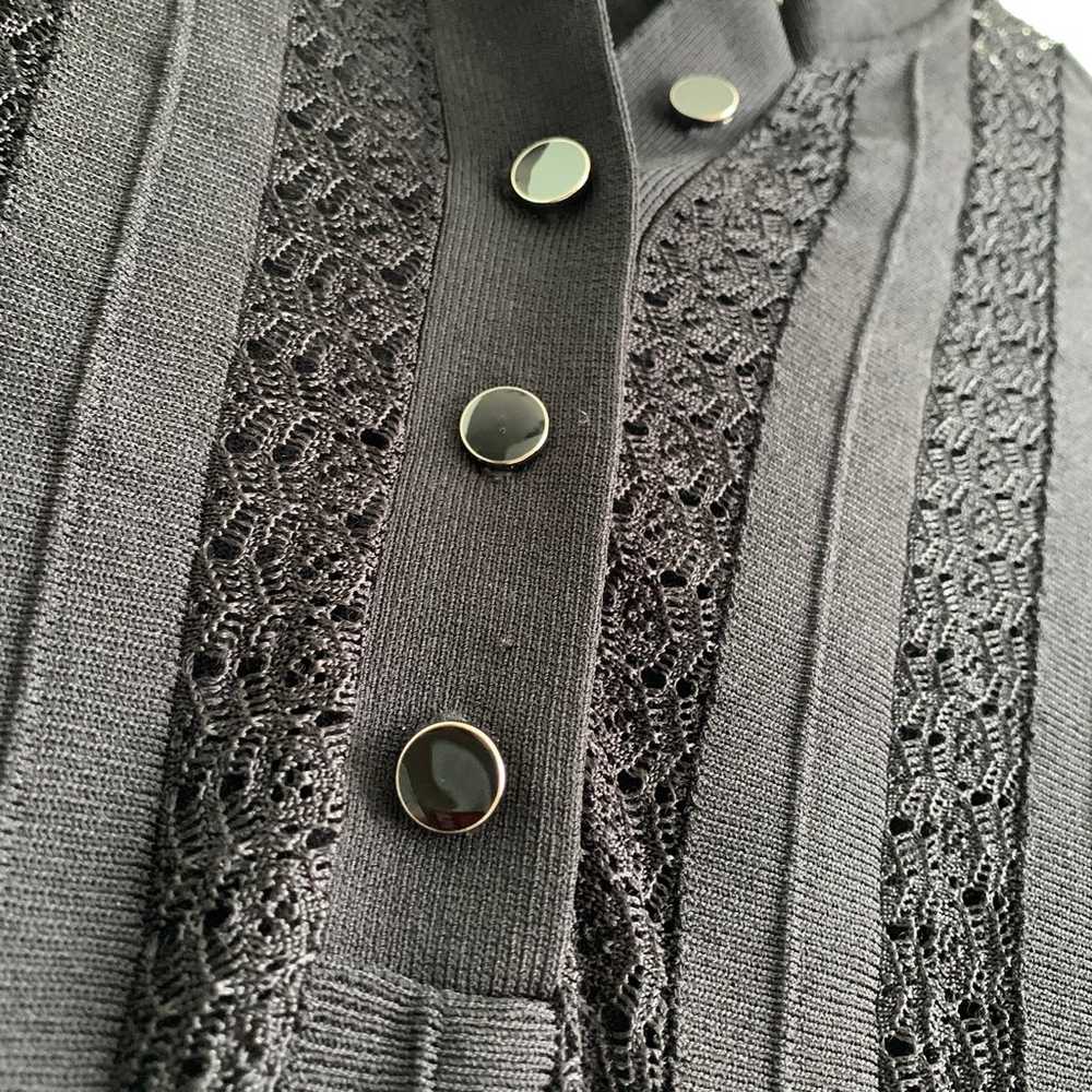 REISS Lana black pointelle sheer knit polo blouse… - image 9