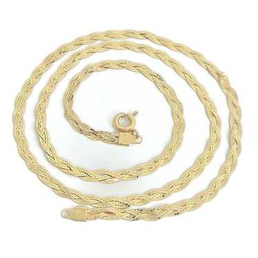 Italian Braided Herringbone Chain Necklace 14K Ye… - image 1