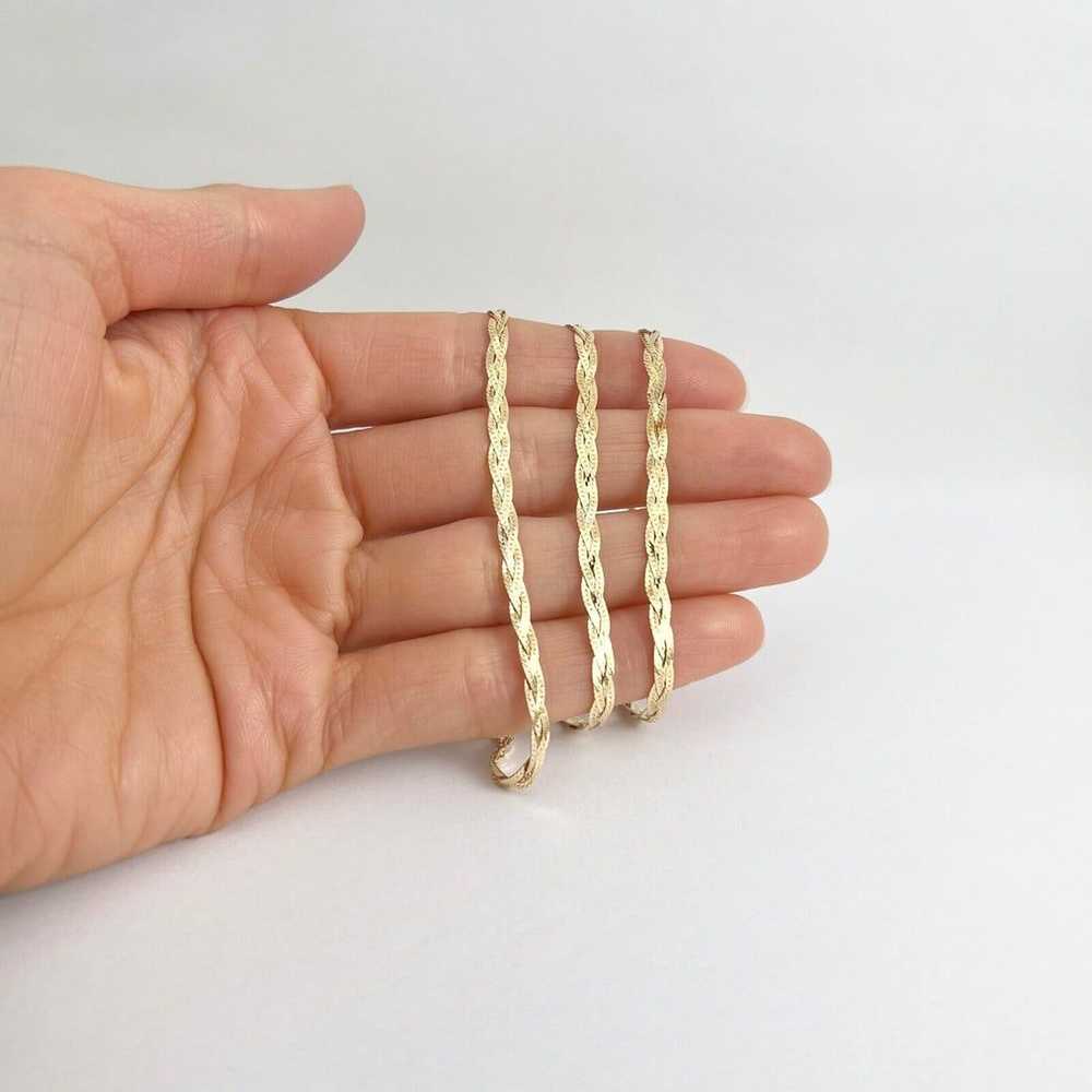 Italian Braided Herringbone Chain Necklace 14K Ye… - image 2
