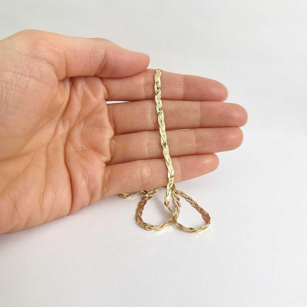 Italian Braided Herringbone Chain Necklace 14K Ye… - image 3