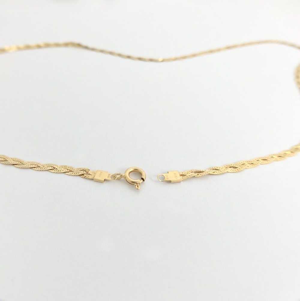 Italian Braided Herringbone Chain Necklace 14K Ye… - image 6