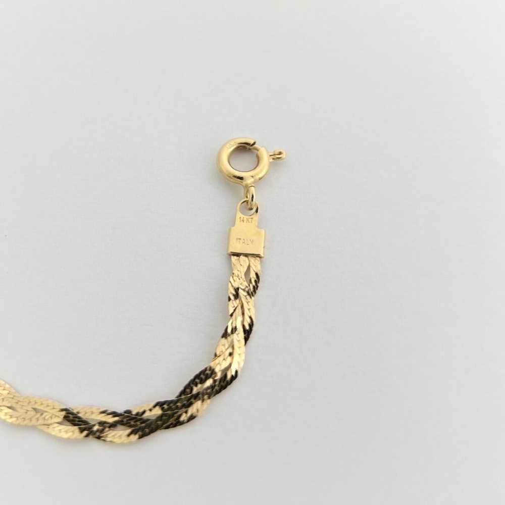 Italian Braided Herringbone Chain Necklace 14K Ye… - image 7