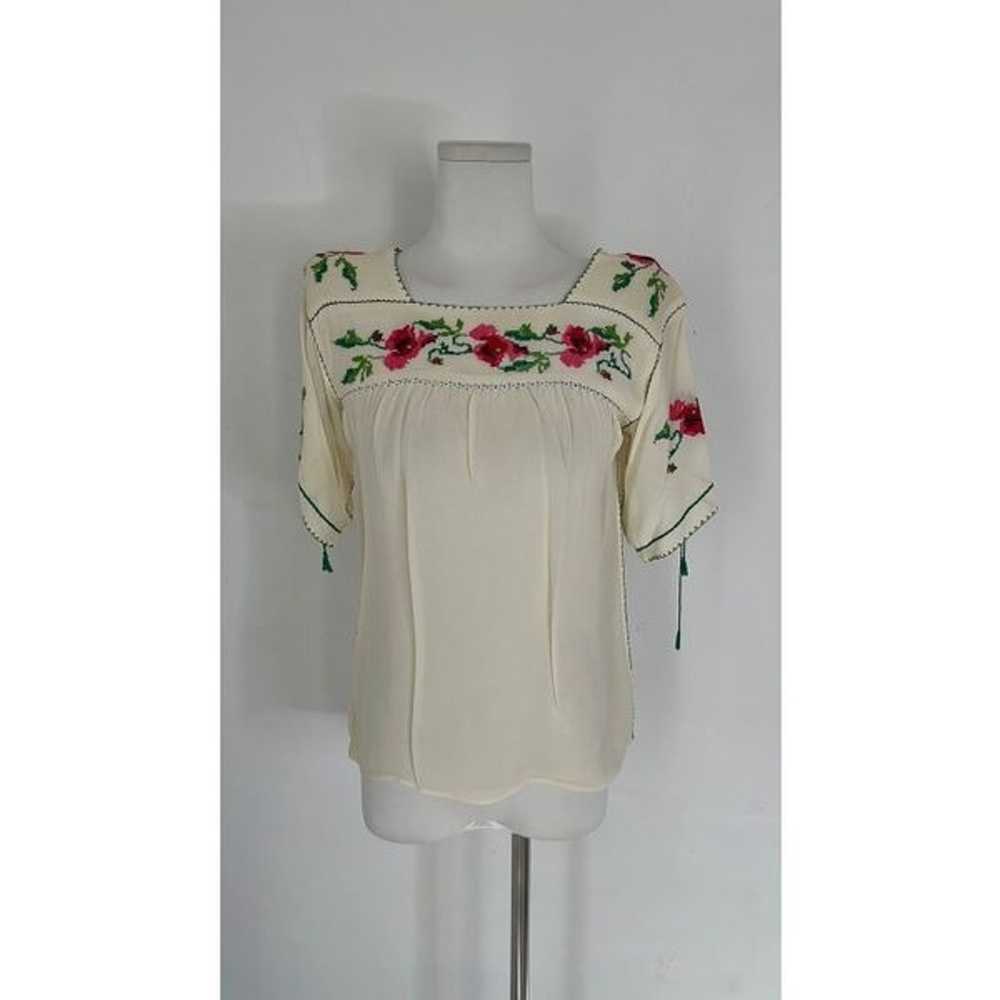 Vintage Embroidered Mexican Folk Blouse - image 1