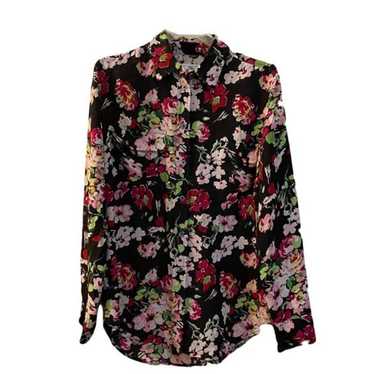 Equipment Small Black Pink White Floral Top Butto… - image 1