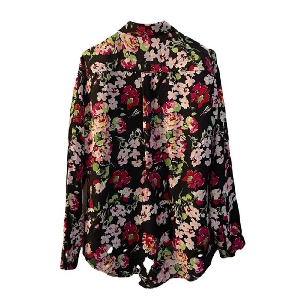 Equipment Small Black Pink White Floral Top Butto… - image 2