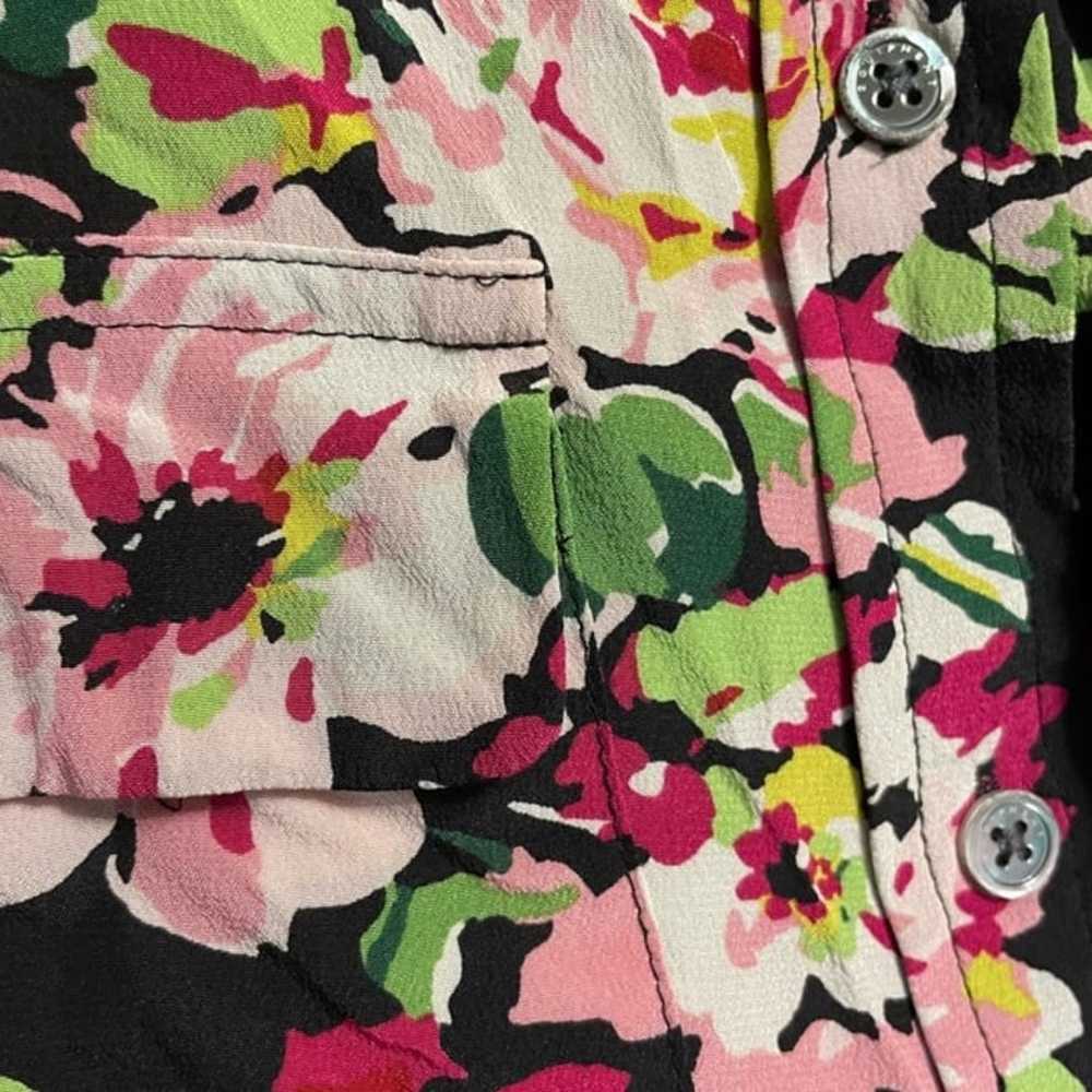 Equipment Small Black Pink White Floral Top Butto… - image 6