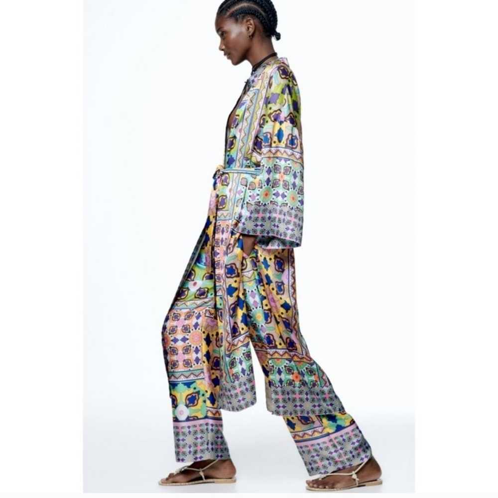 Zara Belted Printed Kimono & Pant Set Size Small - image 2