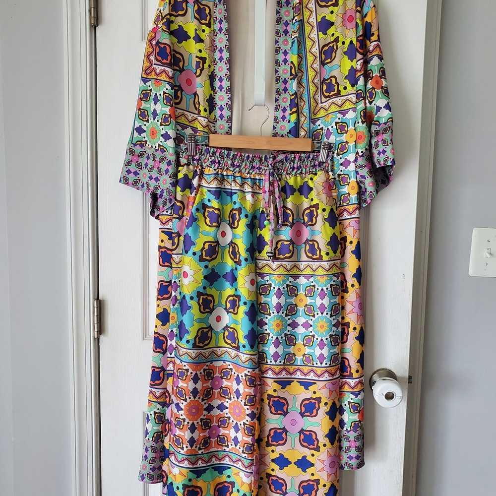 Zara Belted Printed Kimono & Pant Set Size Small - image 3