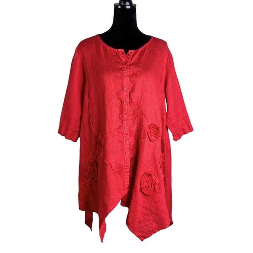 Cheyenne asymmetrical hem red linen tunic women’s… - image 1