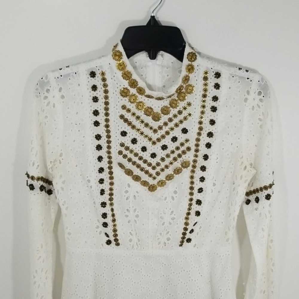 {Anna Sui} White Eyelet Embellished Peplum Blouse - image 4