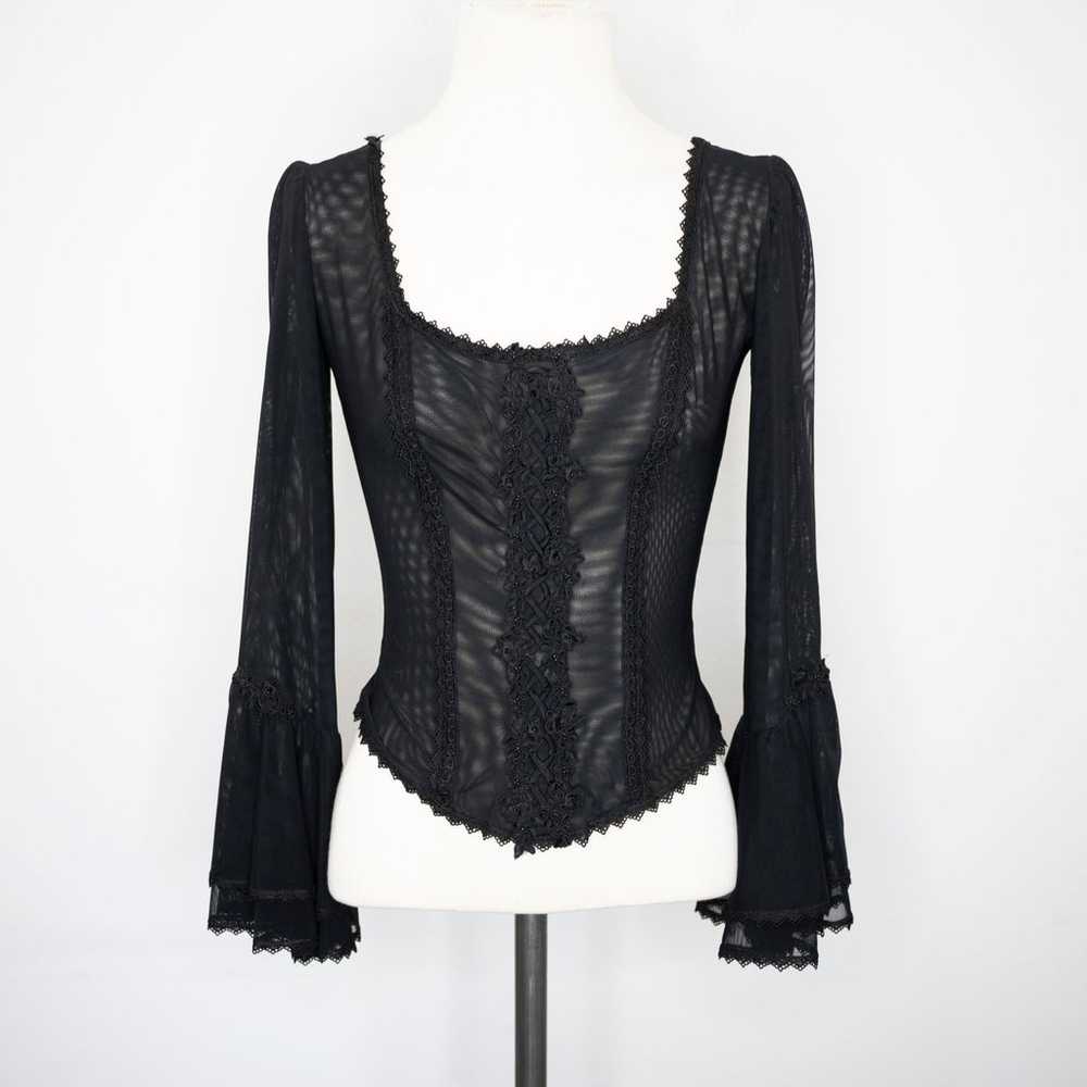Flora Nikrooz Vintage Mesh Corset Black Crochet B… - image 1