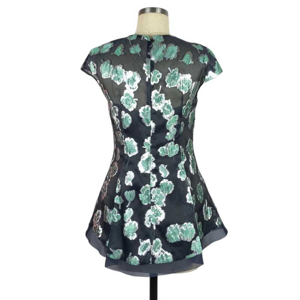 LELA ROSE Blouse Navy Blue Green Metallic Floral … - image 3