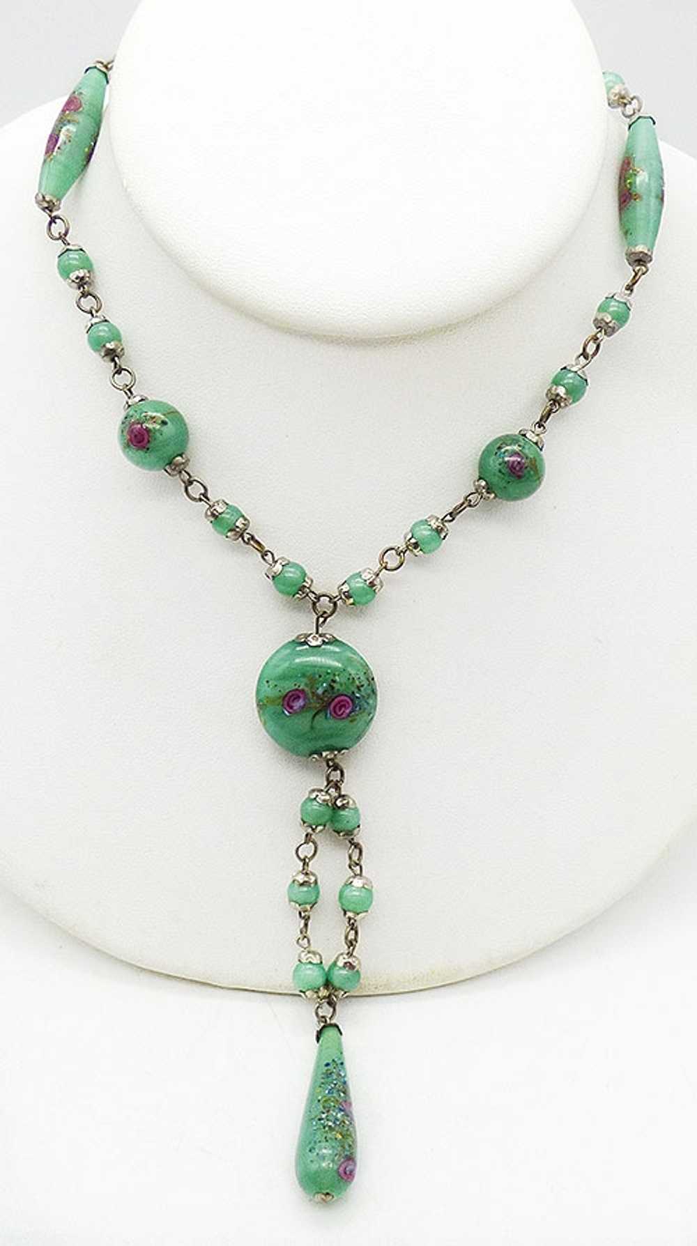 Green Venetian Glass Bead Sautoir Necklace - image 1