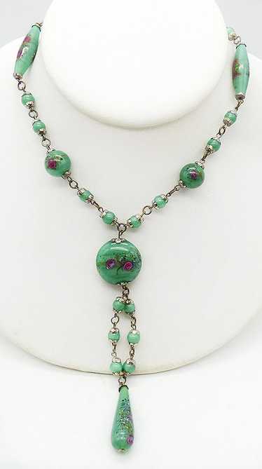 Green Venetian Glass Bead Sautoir Necklace